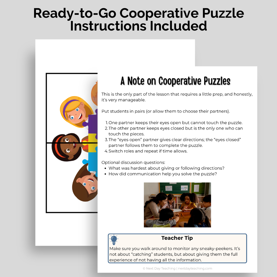 A collaborative puzzle that is included with the 3-5 cooperation mini-lesson