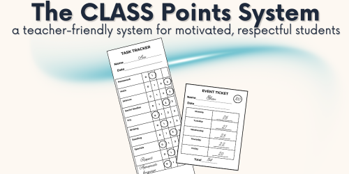 A logo for the CLASS Points System course showing a behavior tracker and ticket card mockup