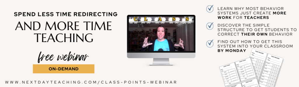 A banner describing a free webinar to show teachers why most behavior systems fail and how to use one simple structure to get students to correct their own behavior