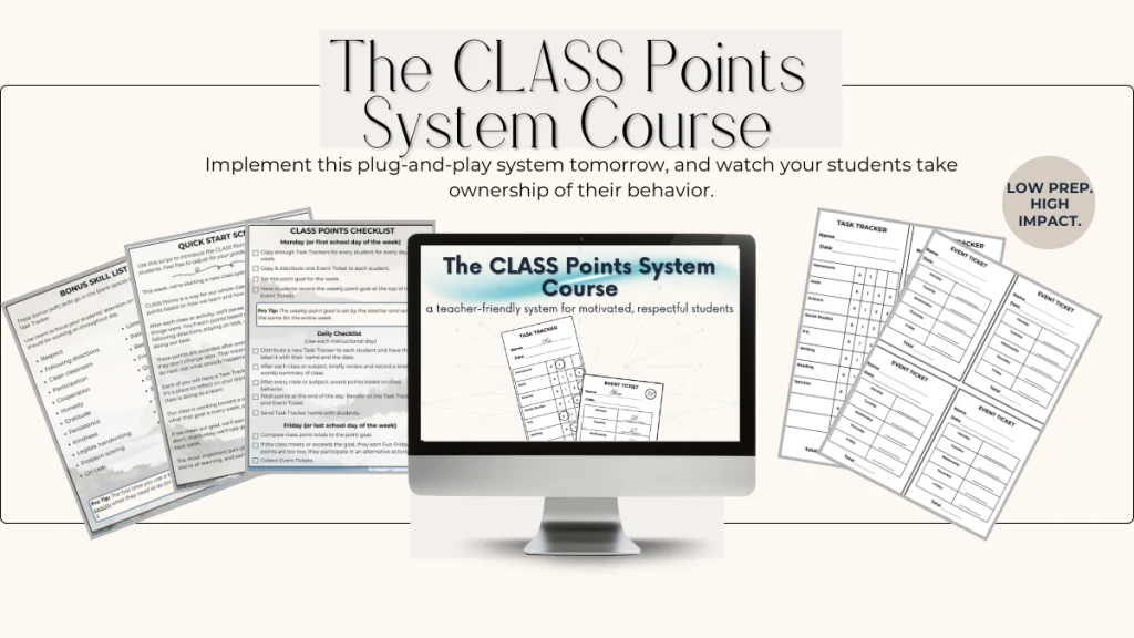 A spread of resources and contents for the CLASS Points System course, a classroom management system to manage student behaviors in the classroom