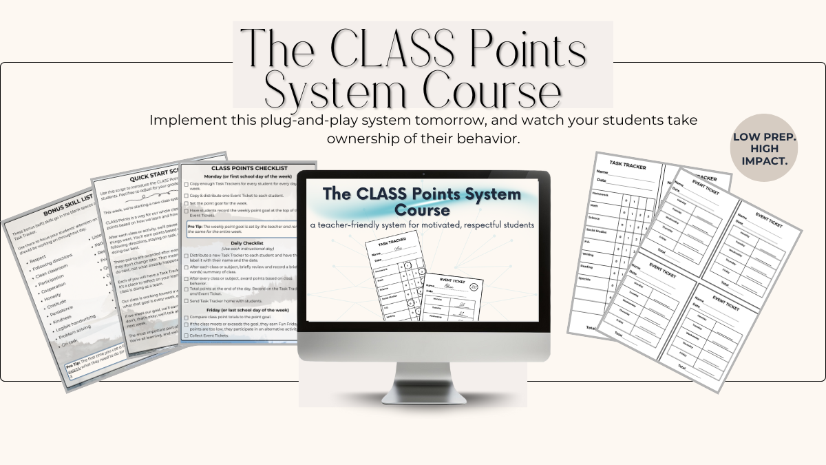 A spread of resources and contents for the CLASS Points System course, a classroom management system to manage student behaviors in the classroom