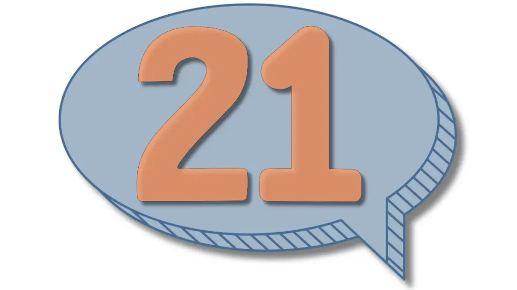 An orange number twenty-one rests inside a blue speech bubble callout, showing the ultimate goal for this partner brain break for older students.