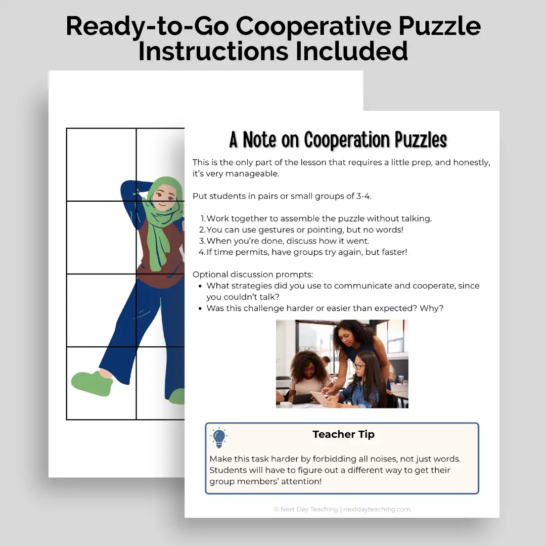 A collaborative puzzle that is included with the 6-8 cooperation mini-lesson