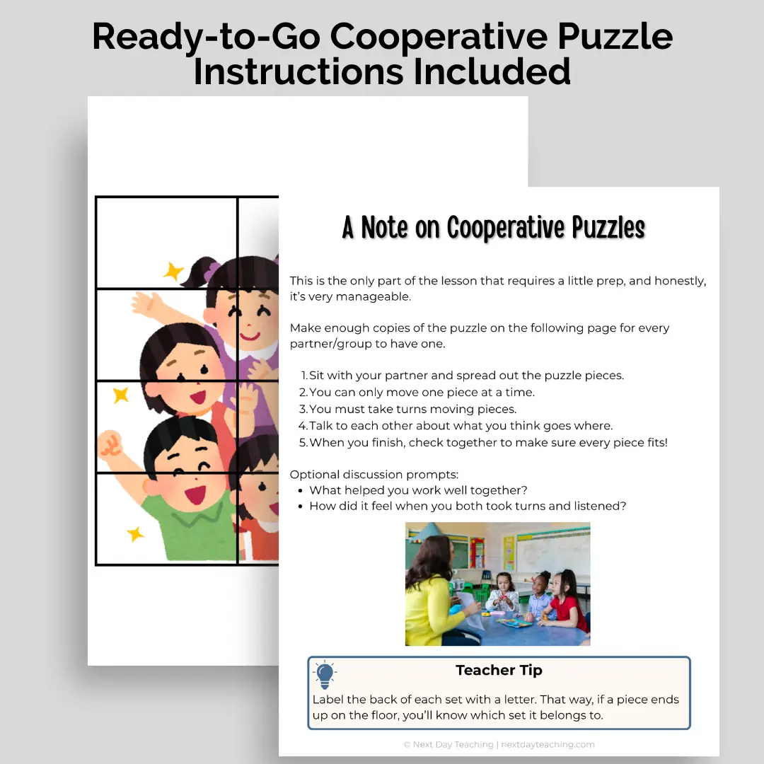 A collaborative puzzle that is included with the K-2 cooperation mini-lesson