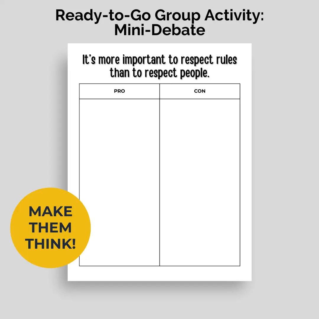 A sample debate that is included with the 6-8 respect mini-lesson