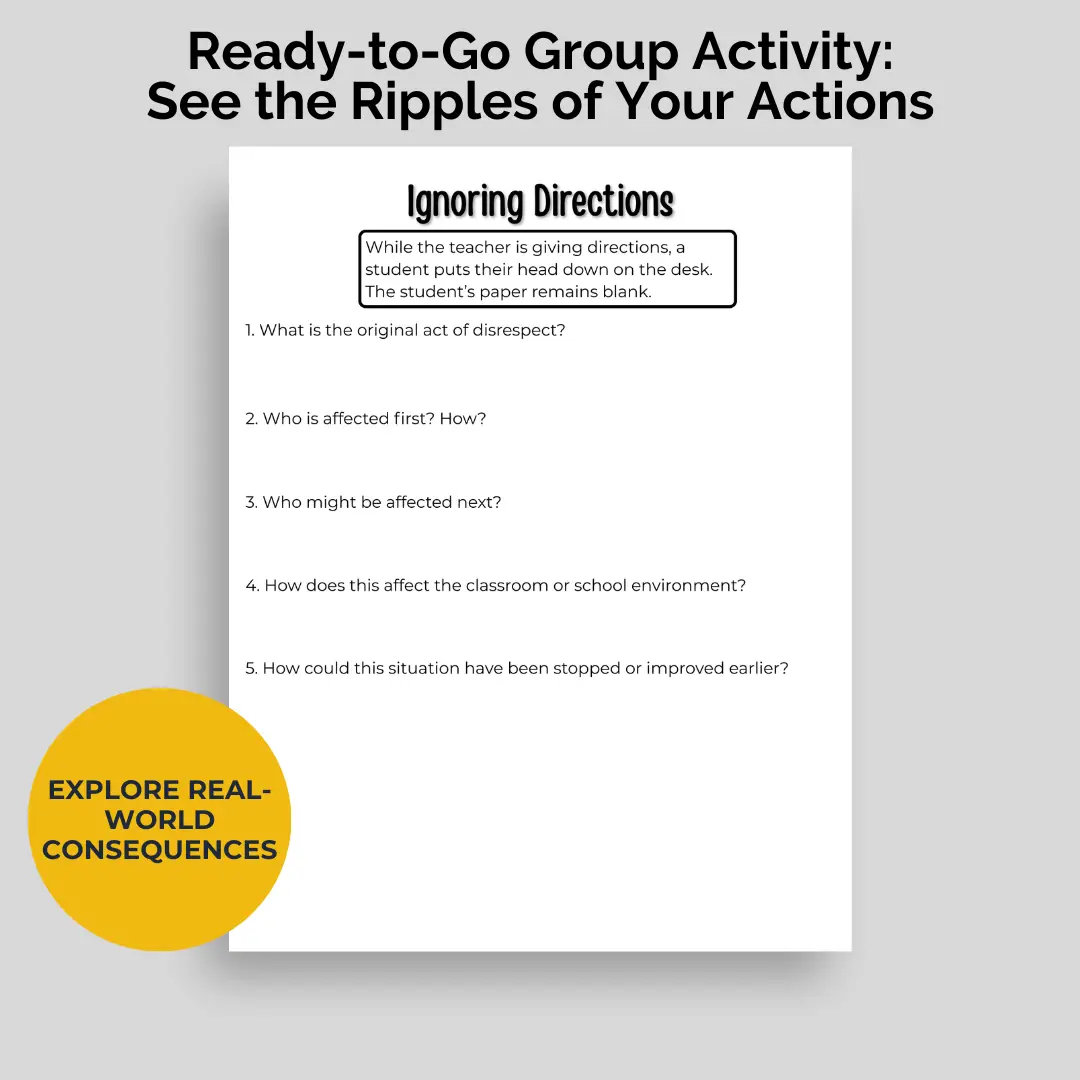 A sample ripple effect activity that is included with the 6-8 respect mini-lesson