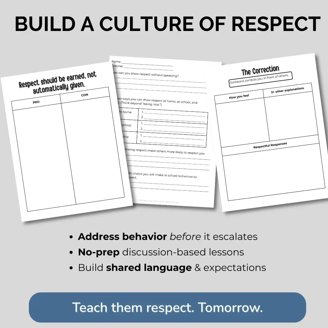 Three sample exercises from the grade 6-8 5-day mini-unit including a debate, a perspective-taking exercise, and an exit ticket