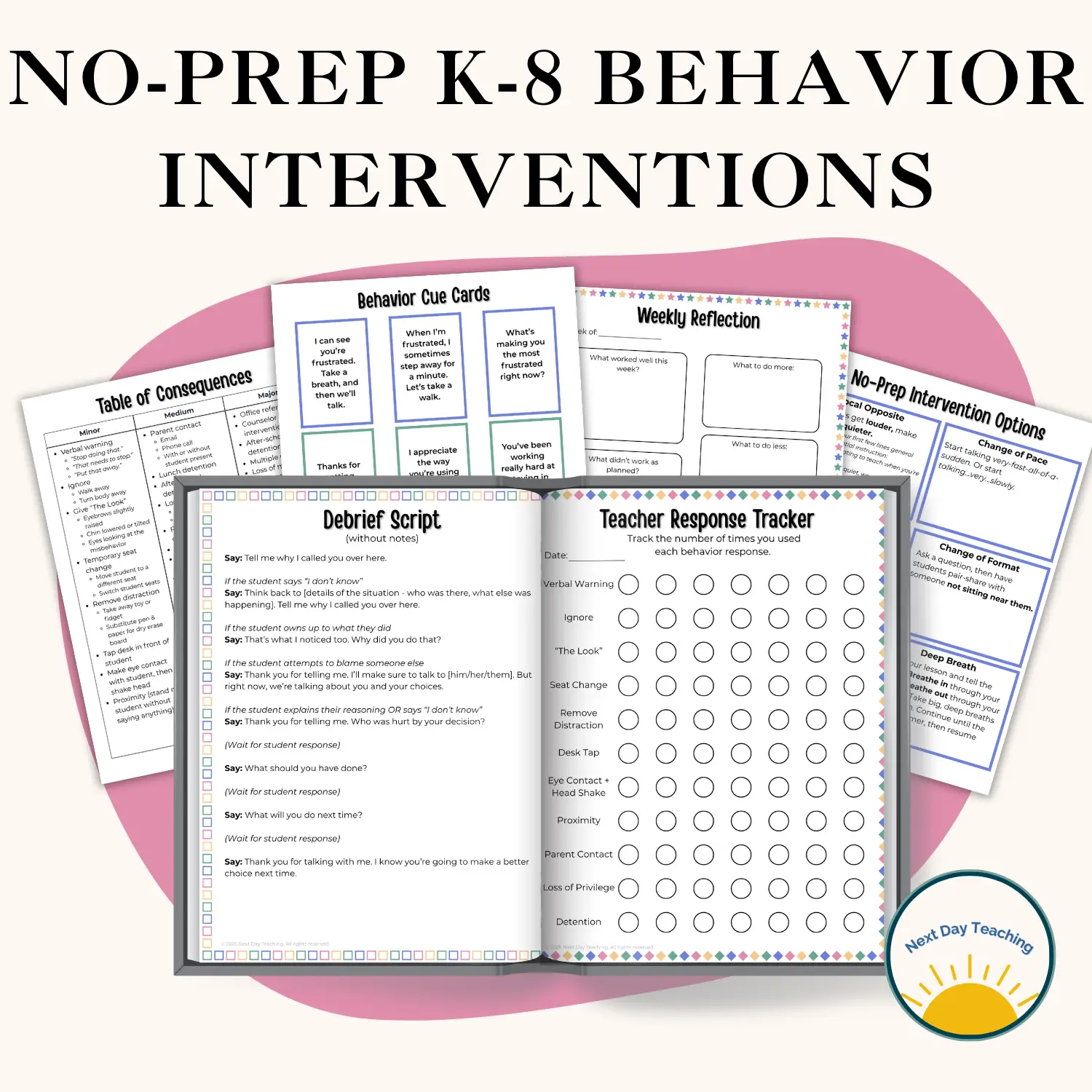 A spread of pages included in the behavior intervention toolkit for teachers