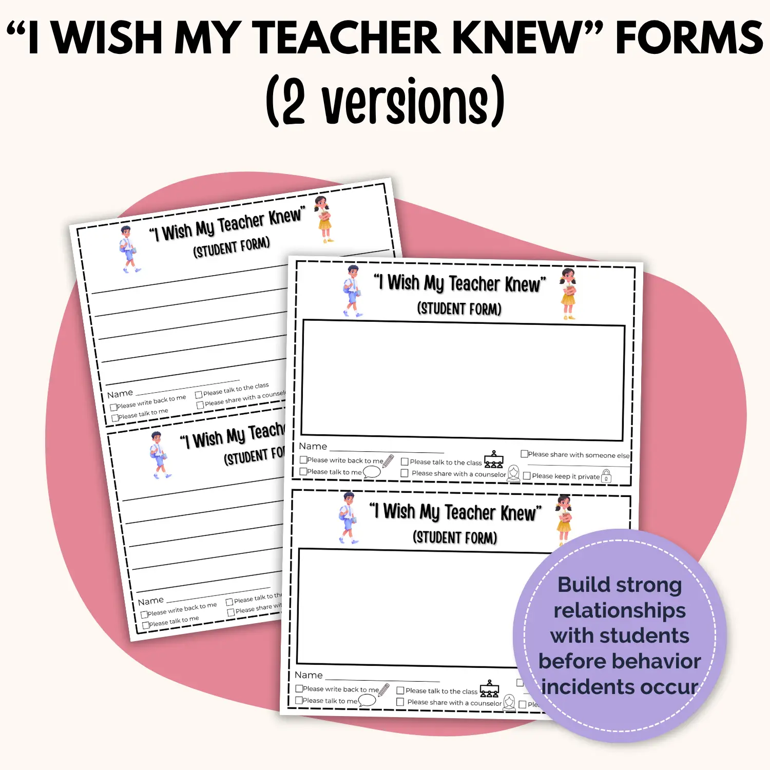 Sample "I wish my teacher knew" forms included within the behavior intervention toolkit