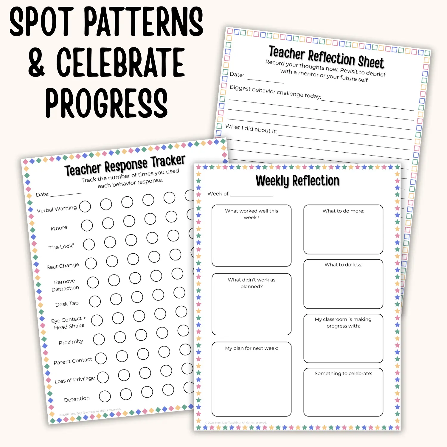 Reflection pages for teachers to analyze their own responses to student misbehavior