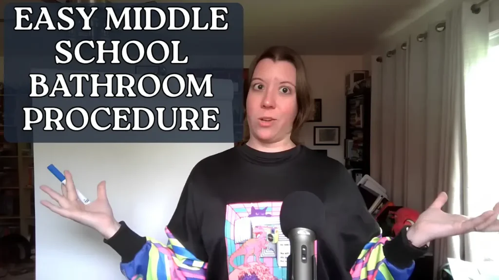 A screenshot from a YouTube video explaining an easy middle school classroom bathroom procedure