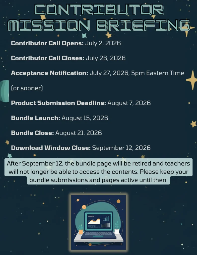 A page with text details for contributors to the classroom command center bundle