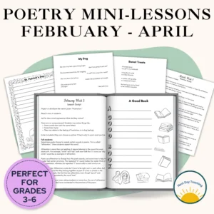 A spread of pages for teaching creative poetry writing lessons to students in grades 3-6