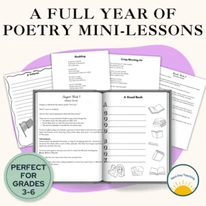A spread of pages for teaching a yearlong poetry curriculum for grades 3-6