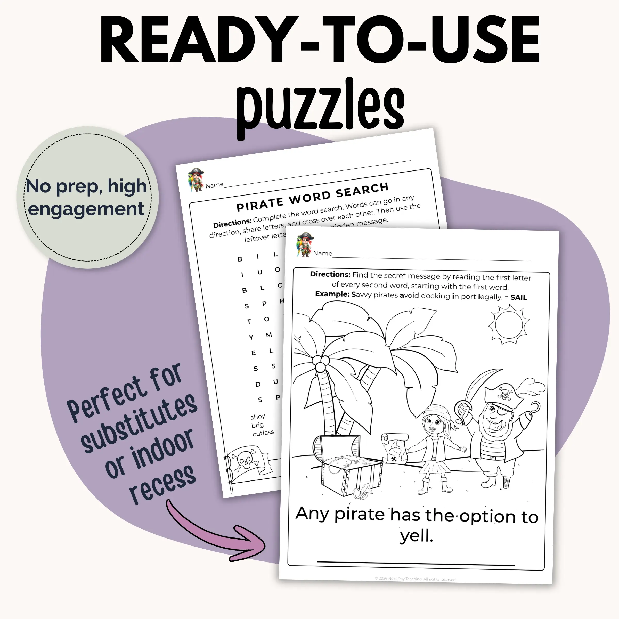 Two simple logic puzzles ready to use for substitute teachers or indoor recess