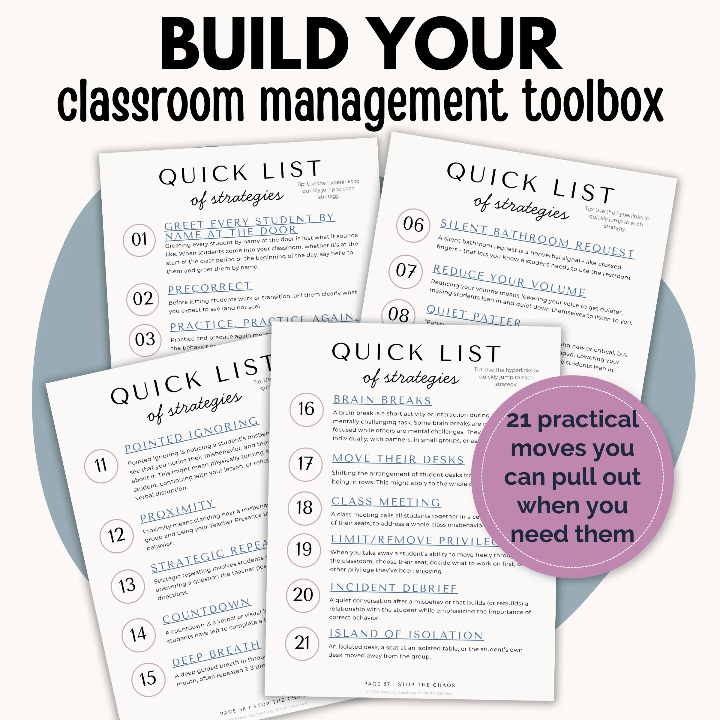 A list of classroom management strategies teachers can use to build their teacher toolbox