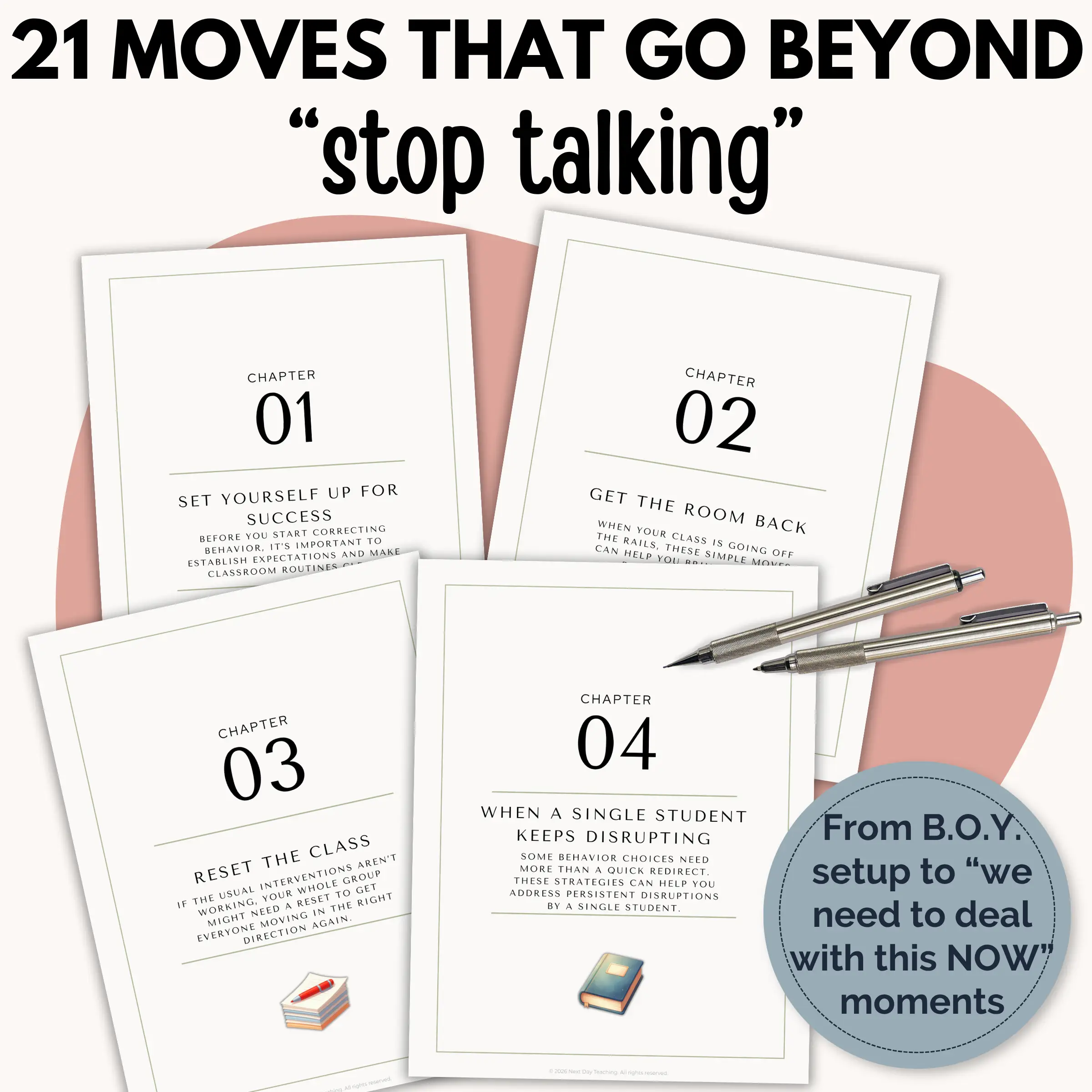 Chapter titles showing strategies that work from the beginning of the year to chaotic mid-year classroom moments